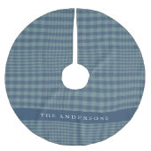 Vintage Rustic Blauw Glen Plaid Gepersonaliseerd Kerstboom Rok (Voorkant)