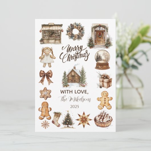 Vintage Rustic Christmas Feestdagenkaart (Staand voorkant)