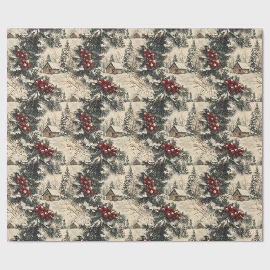 Vintage Rustic Christmas Holiday Cadeaupapier (Vlak)