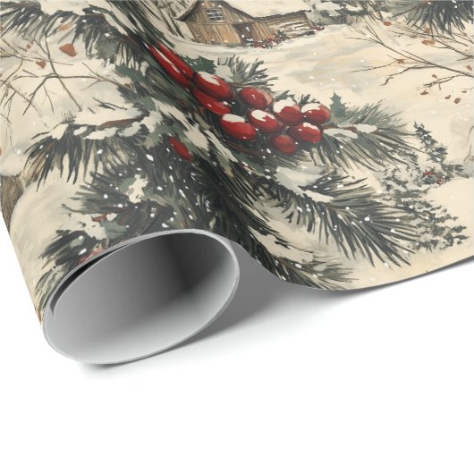 Vintage Rustic Christmas Holiday Cadeaupapier (Rol Hoek)