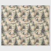 Vintage Rustic Christmas Holiday Cadeaupapier (Vlak)