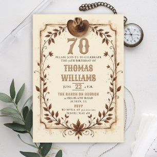 Vintage Rustic Cowboy Western Blad 70e Verjaardag Kaart