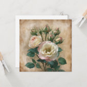 Vintage Rustic Cream with Pink Wild Rose  Kaart (Voorkant / Achterkant in situ)