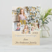 Vintage Rustic Eenvoudige Gouden Collage Foto Feestdagenkaart (Staand voorkant)