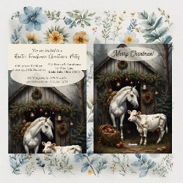 Vintage Rustic Farmhouse Horse Cow Christmas Party Kaart