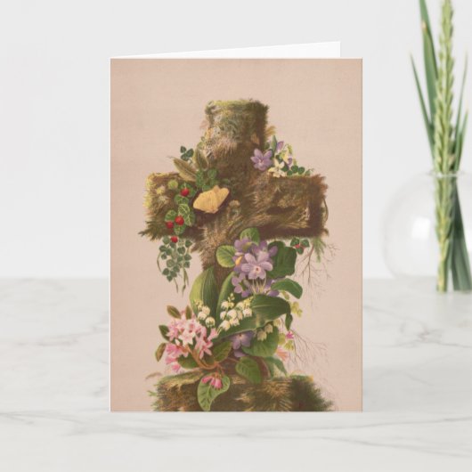 Vintage Rustic Floral Cross, Easter Card, Kaart (Voorkant)