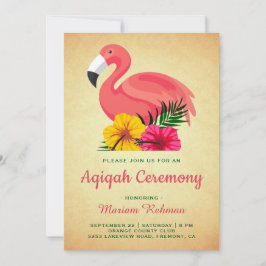 Vintage Rustic Floral Flamingo Aqiqah Kaart