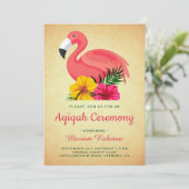 Vintage Rustic Floral Flamingo Aqiqah Kaart (Staand voorkant)