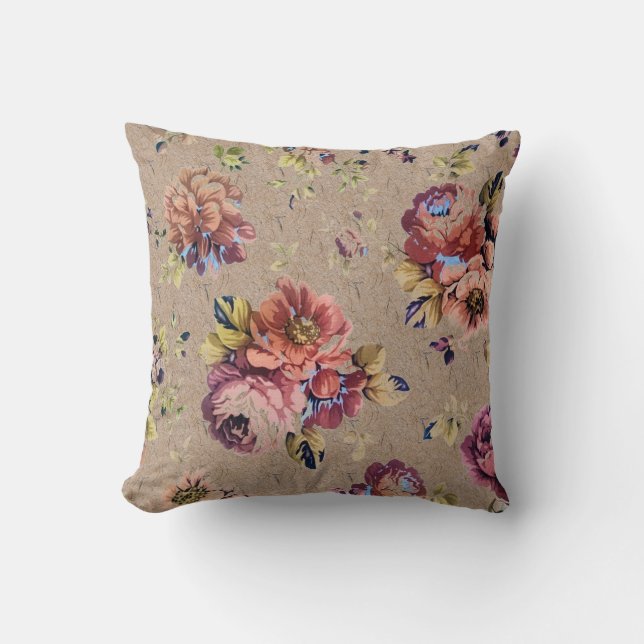 Vintage Rustic Floral Kussen (Voorkant)