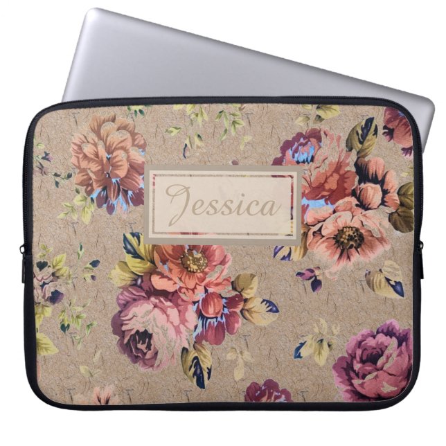 Vintage Rustic Floral Laptop Sleeve (Voorkant)