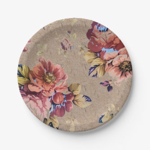 Vintage Rustic Floral Papieren Bordje