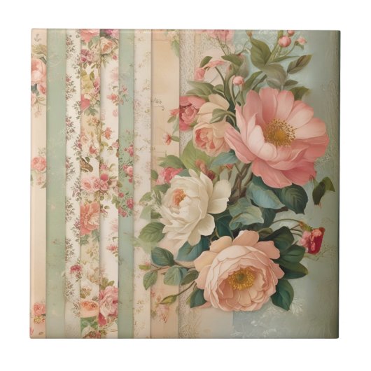 Vintage Rustic Floral Tegeltje (Voorkant)