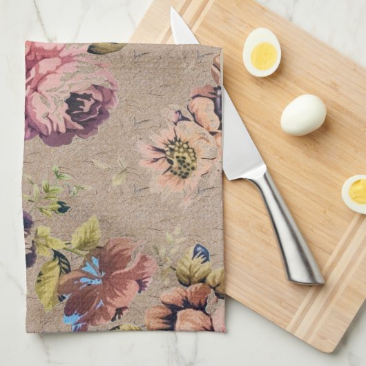Vintage Rustic Floral Theedoek (Quarter Fold)
