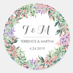 Vintage Rustic Floral Wreath Wedding Favor Ronde Sticker