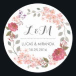 Vintage Rustic Floral Wreath Wedding voor Sticker<br><div class="desc">en rustige florale bruiloft bedankt je sticker. Gedrooid met waterverf van bloemen, bladeren en bessen. Monogramsticker voor huwelijksgunst of huwelijksuitnodigingszegels. Pas de formulering aan voor elke speciale gelegenheid. Een lentevertrouwgunst, een cadeaulabel voor vrijgezellenfeesten, een verjaardagsfeest, een verloving diner, baby shower en nog veel meer. De achtergrondkleur kan in uw gewenst...</div>