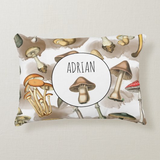 Vintage Rustic Forest Mushrooms Accent Kussen (Voorkant)