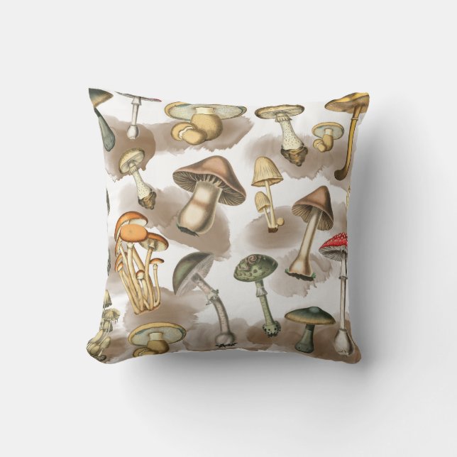 Vintage Rustic Forest Mushrooms Kussen (Voorkant)