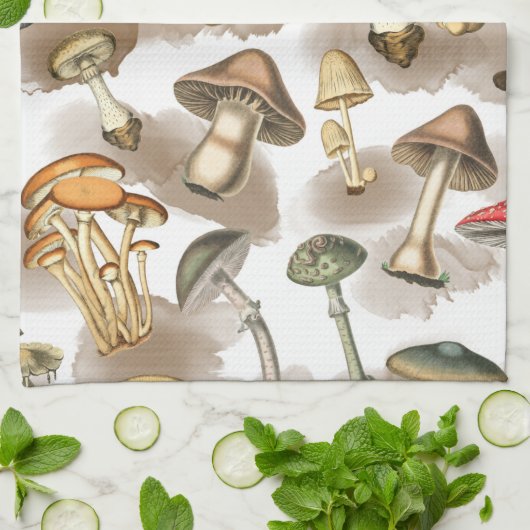 Vintage Rustic Forest Mushrooms Theedoek (Gevouwen)