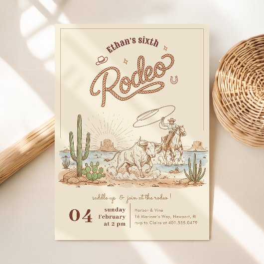 Vintage Rustic Gingham Cowboy Rodeo 6th Birthday Kaart