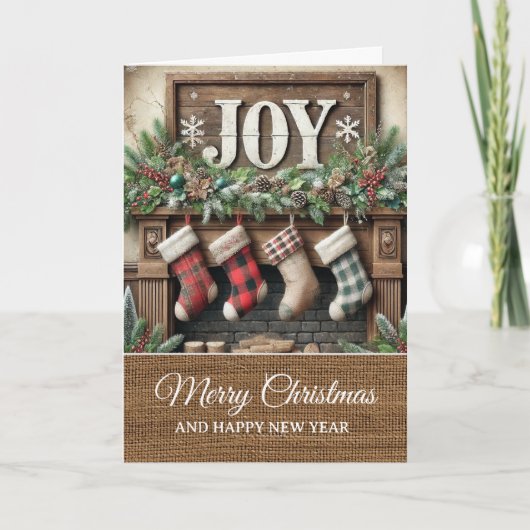 Vintage Rustic Kerstvreugde Haard Merry Christmas Kaart (Voorkant)