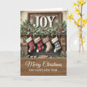 Vintage Rustic Kerstvreugde Haard Merry Christmas Kaart (Gele Bloem)
