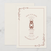 Vintage Rustic Lantern Terracotta Wedding Save The Date (Voorkant / Achterkant)
