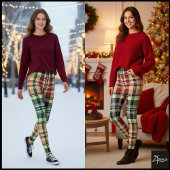 Vintage Rustic Maroon Green Khaki Plaid Leggings