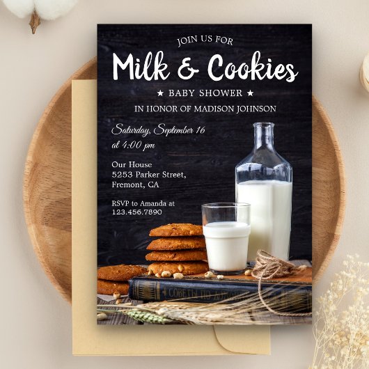 Vintage Rustic Milk and Cookies Baby shower Kaart