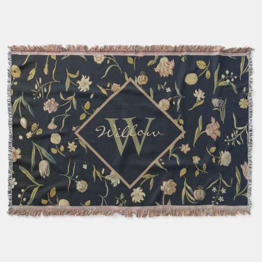 Vintage Rustic Monogram Floral Rug Pattern Deken (Voorkant)