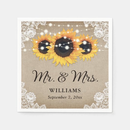 Vintage Rustic Mr. en Mrs Sunflower Wedding Servet (Voorkant)