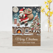 Vintage Rustic Santa Chimney Merry Christmas  Kaart (Gele Bloem)