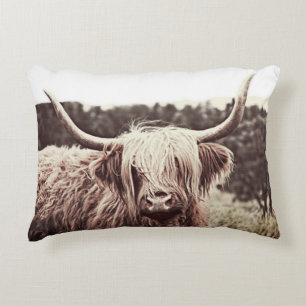 Vintage Rustic Scottish Highland Longhorn Koe Accent Kussen