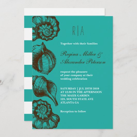 Vintage Rustic Seashell Beach Wedding Uitnodiging (Voorkant / Achterkant)