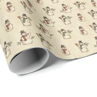 Vintage Rustic Snowman Wrapping Paper Cadeaupapier