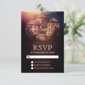 Vintage Rustic Sprookjeskasteel RSVP Kaartje (Staand voorkant)