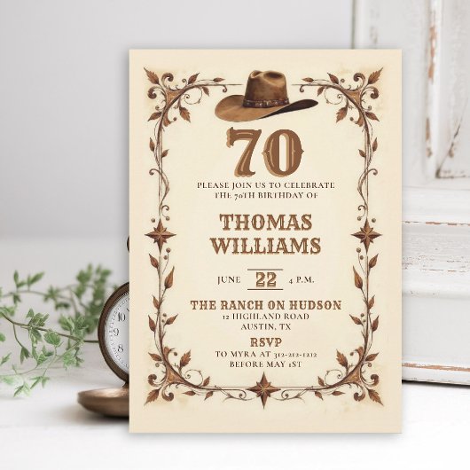 Vintage Rustic Western Star Cowboy 70th Birthday  Kaart