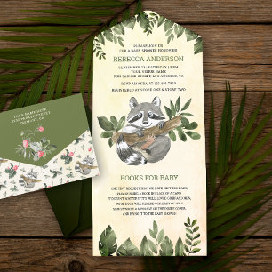 Vintage Rustic Woodland Cute Raccoon Baby shower All In One Uitnodiging