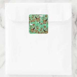 Vintage Rustic Woodland Flowers Bunny Rabbit Vierkante Sticker