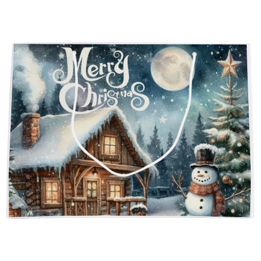 Vintage/Rustiek/Sneeuwman/Kerstmis Groot Cadeauzakje (Voorkant)