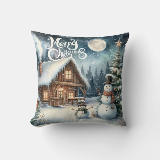 Vintage/Rustiek/Sneeuwman/Kerstmis Kussen (Voorkant)