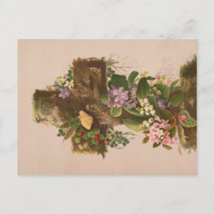 Vintage Rustieke Bloemenkruis, Pasen Kaart, Briefkaart