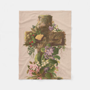 Vintage Rustieke Bloemenkruis, Pasen Kaart, Fleece Deken