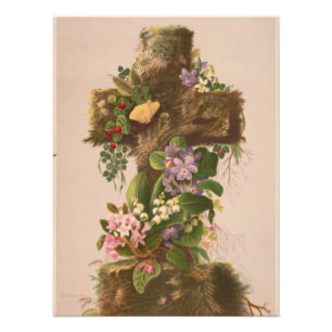 Vintage Rustieke Bloemenkruis, Pasen Kaart, Foto Afdruk