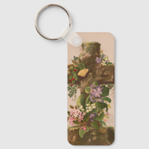 Vintage Rustieke Bloemenkruis, Pasen Kaart, Sleutelhanger