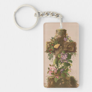 Vintage Rustieke Bloemenkruis, Pasen Kaart, Sleutelhanger