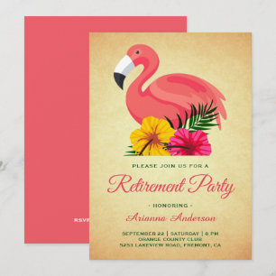 Vintage Rustieke Bloemige Flamingo Pensioenfeest Kaart