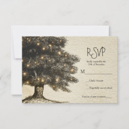 Vintage Rustieke Boom & Lichten Trouw RSVP Kaartje