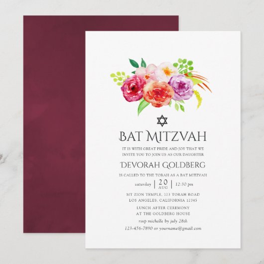 Vintage Rustieke Charme Bat Mitzvah Kaart (Voorkant / Achterkant)