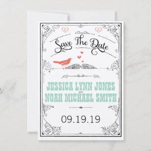 Vintage Rustieke Harten Mint Koraal Save the Date