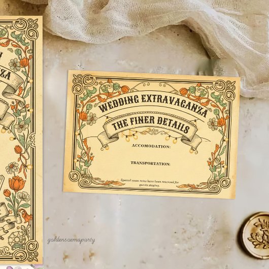 Vintage Rustieke Landelijk Kermis Huwelijks Extrav Informatiekaartje